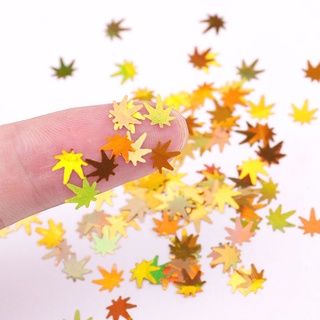 REBECKA DIY Maple Leaf Nail Sequins Shiny Nail Glitter Flakes Maple Leaf Flakes Colorful Fall Nail Decorations Autumn Nail Art Laser Leaves Shape Sparkly Laser Thin Sequins (7)
