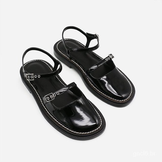 Baotou Xia Qiu Mary Zhen Pintura al óleo para mujer/zapatos pequeños de sandalias pequeñas para mujer