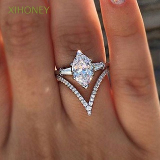 Xihoney anillo ovalado blanco con Diamante Para compromiso/boda