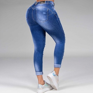 Jeans rasgados casuales a la Moda para mujer rasgados Cintura Alta Jeans cómodos