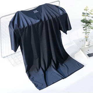 Los hombres sin costuras de seda de hielo de manga corta T-Shirt Casual transpirable de secado rápido Top V-cuello delgado manga corta camisa deportes TS023 (2)