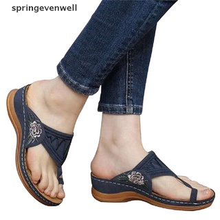 [springevenwell] zapatillas de mujer con clip del dedo del pie floral bordado sandalias zapatos verano señoras pisos plataforma femenina chancla pu suave más tamaño mujer caliente (1)