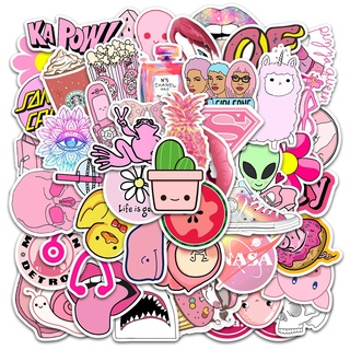 New 50 pieces of pink small fresh graffiti stickers notebook skateboard guitar luggage water cup mobile phone cartoon fashion decoration stickers