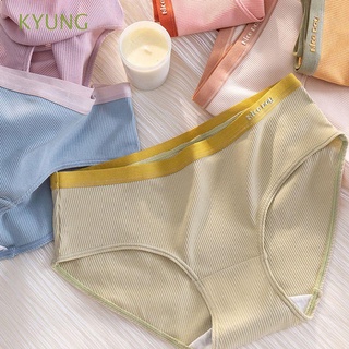 KYUNG Trendy Korean Underwear Sweet Briefs Women Panties Large Size y For Girls Intimates Solid Color Breathable Letter/Multicolor