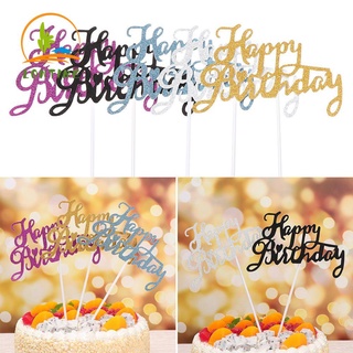 Lontime New Happy Birthday Baby Shower Party Cupcake decoración de tartas de purpurina papel decoración de tartas adornos de boda DIY fiesta suministros postre palos/Multicolor
