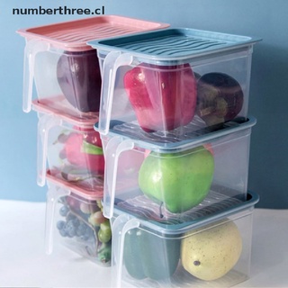 Tres Refrigerador Organizador Recipiente De Alimentos Con Tapa Mango De Plástico Fresco Caja De Mantenimiento .