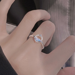Anillo de cristal geométrico redondo plateado 925 anillo de personalidad abierto ajustable para regalo de cumpleaños para mujer (2)