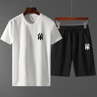 Verano de manga corta T-shirt traje deportivo de los hombres slim fit NY impresión delgada moda de dos piezas traje