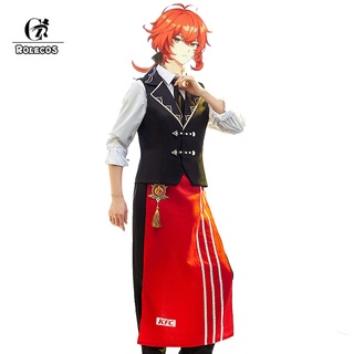 Disfraz de Genshin Impact Diluc para hombres traje de Cosplay KFC Diluc camarero disfraz de uniforme para Halloween
