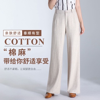 Líneas de algodón, pantalones rectos de las mujeres. Pantalones sueltos delgados Asia