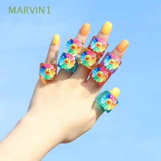 marvin1 regalos cara sonriente anillos coloridos pulgar anillos dedo anillos arco iris mujeres niñas resina coreana acrílico geométrico vintage moda joyería/multicolor