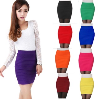 Mini High Waist Pleated Elastic Short Dress Pencil Bodycon Slim Skirt Seamless