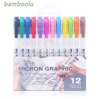 Boo 12 Fluorescent Colors Hook Liner Needle Sketch Marker Waterproof Drawing Pen for Sketching Writing Art Supplies