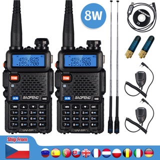 2 piezas de 8W Baofeng UV-5R walkie-talkie de alta potencia amateur radio de doble banda transceptor 10 km