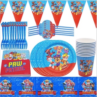 PAW PATROL cartoon paw patrol theme baby birthday disposable tableware flag cake topper plate party supplies (1)