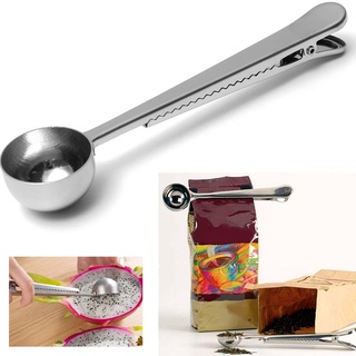cuchara medidora de café molido de acero inoxidable con clip de sellado de bolsa