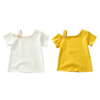Niño niñas de algodón fuera del hombro niño de manga corta camiseta Tops bebé camisa