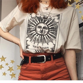 New Harajuku aesthetic Female Tshirt Sun moon Print Short Sleeve Tops & Tees Fashion Casual T Shirt