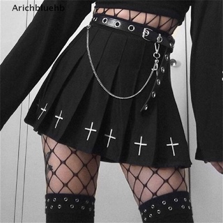 (Arichbluehb) Plisado Mujeres Streetwear Salvaje Negro Faldas Góticas Una Línea De Bordado Mini Falda En Venta
