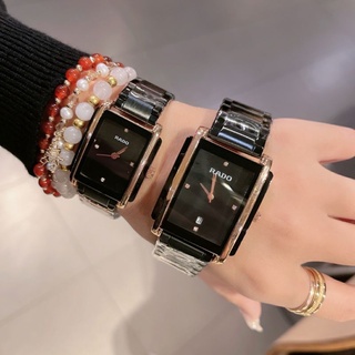 Pareja Rado reloj de cuarzo suizo de la moda Simple cuadrado negro relojes masculinos relojes de mujer acero inoxidable