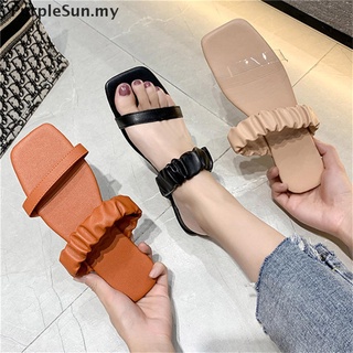 [Púrpurasun] sandalias de mujer dedo del pie abierto zapatillas planas moda sólido al aire libre nuevo zapato de verano MY