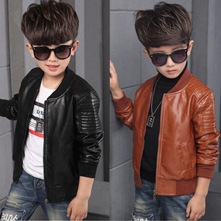 Boys Coats Faux Leather Jackets Children Fashion Outerwear Jacket Brown Black