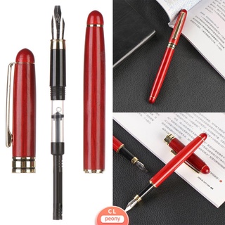 PEONYFLOWER Smooth Mahogany Pencil Stationery Ink Refills Bamboo Fountain Pens Gift Calligraphy Signature Stroke Fine Nib Metal Pen Clip