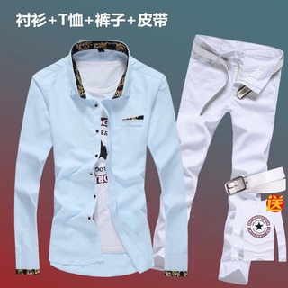Camisas de los hombres de manga corta camisas blancas fuera de temporadas largas y completas de manga larga camisa de mezclilla fuera de manga larga Casual camisa fesyen chaqueta (5)