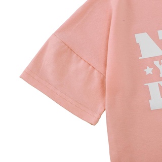 ✿Rl❤Niños bebé niñas moda bloque de Color letra impresión camiseta elegante manga corta Tops (8)