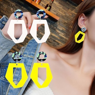 COCO Circle Hollow Hexagon Acrylic Long Dangle Women Stud Earrings Jewelry