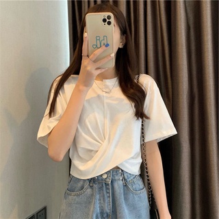 Camiseta blanca de manga corta diseño de mujer nicho de cintura alta (1)