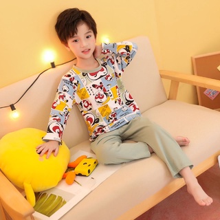 pijama conjuntos casual de manga larga camisón de dibujos animados impreso o-cuello pijamas ligero niño algodón loungewear (2)