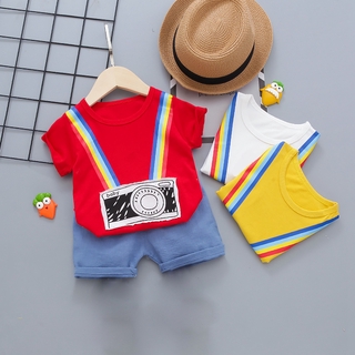 perfect Summer Baby Boys 2Pcs conjuntos de algodón de dibujos animados camiseta de manga corta + pantalones cortos trajes