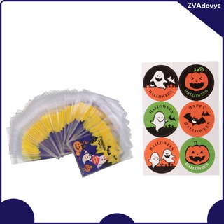100 x bolsas de Halloween dulces autoadhesivos bolsa de plástico 10x sello pegatinas etiquetas