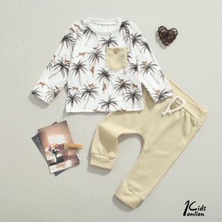 Bty Kids Casual 2Pcs Set blanco coco árbol impreso patrón jersey y pantalones