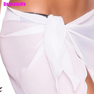 [Delicatelife] Mujeres playa Bikini cubrir sólido gasa envoltura falda Sarong bufanda traje de baño (4)