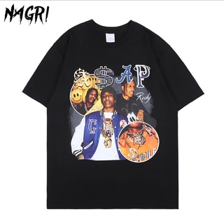 NAGRI Asap Rocky T-Shirt Hombres Hip Hop Streetwear Harajuku Vintage Camiseta Gráfica Impreso Casual Manga Corta