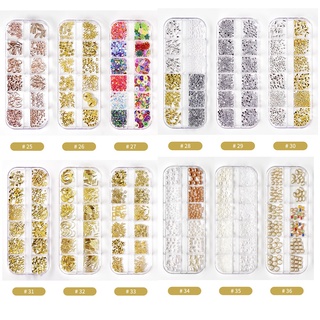 ETTIE 12 Grid Nail Sequins Flat Bottom Drill Manicure Nail Art Decoration 3D Glitter Colorful Sparkly Shiny Holographic Nail Rhinestones (2)