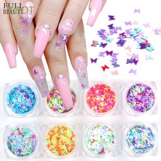 FOOT Decor Nail Sequins 3D Glitter Nail Flakes Manicure Mirror Nail Art Holographic Colorful Butterfly