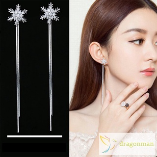 Simple oreja de alambre largo borla pendientes de diamantes de imitación de nieve flor pendientes para las mujeres de la moda de cristal joyería