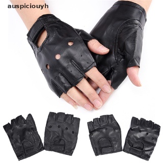 (auspiciouyh) cuero de la pu negro conducción motocicleta biker guantes sin dedos hombres mujeres guantes en venta