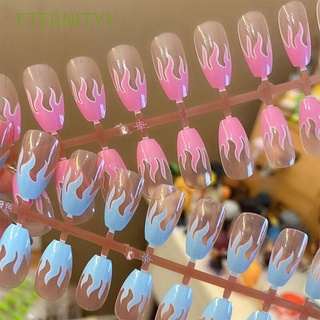 ETERNITYY 24Pcs Bailarina Llama Puntas De Uñas Postizas DIY Cubierta Completa Ataúd Falsas UV Gel Azul/Rosa Belleza Herramientas De Acrílico Manicura/Multicolor