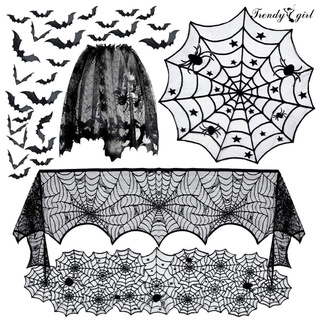 [tdgl hallow] mantel divertido portátil de encaje de halloween araña web patrón de cena cubierta de mesa corredor cortina de puerta para festival (1)