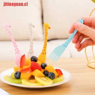 [jitinayuan]12 pzs/juego de púas de comida con forma de jirafa/dibujos animados/merienda de frutas (1)