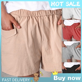 verano de las mujeres pantalones cortos de cintura alta color sólido bolsillos elásticos cintura suelta pantalones cortos para el trabajo