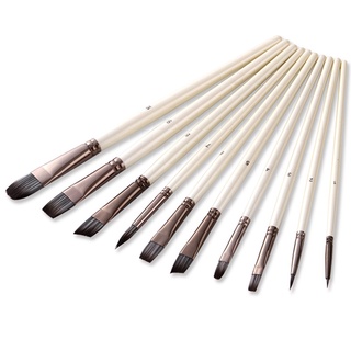10Pcs/Set Watercolor Gouache Paint Brushes Flat Nylon Hair Painting Brush Set Art Supplies