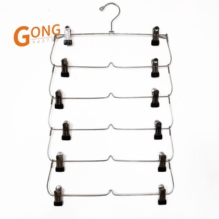 Space Saving 6 Tier Metal Skirt Hanger with Clips (3 Pack) Hang 6-On-1, Gain 70% More Space, Rubber Coated Hanger Clips