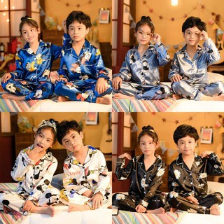 mickey donald pato de dibujos animados niños niños ropa de dormir pijamas conjunto de manga larga mancha de seda niños niñas traje