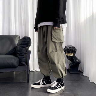 Drawstring Overalls Men's Spring And Autumn Fashion Brand Plus Size Functional Loose Straight Ankle-Tied Casual Trousers Korean Style Fashion Pants