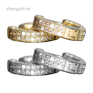 Zhongzhim -Unisex totalmente Lced 925 plata 14K oro pequeño redondo diamante aro pendientes